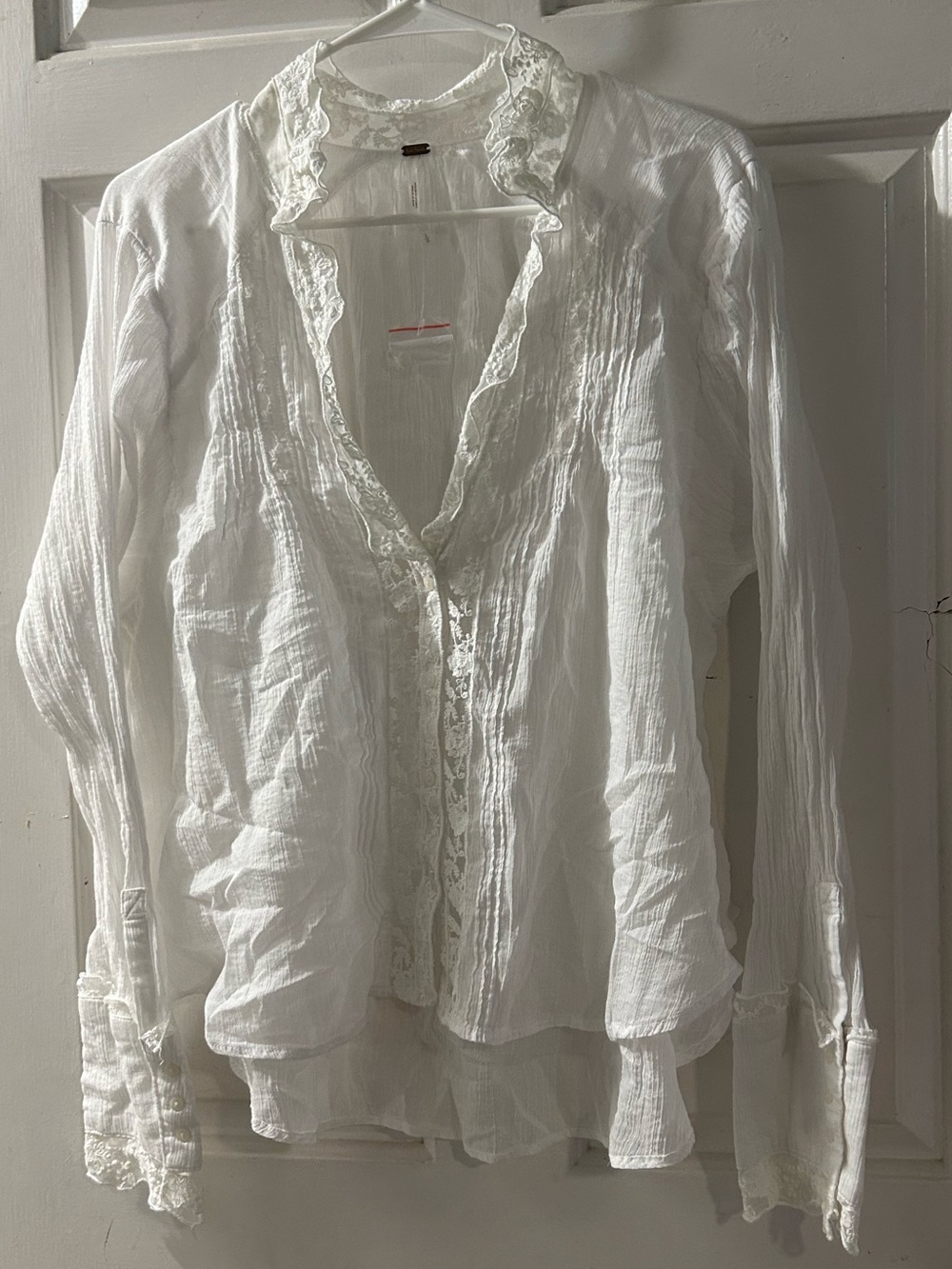 Free People White Lace-Trim Button Down Shirt